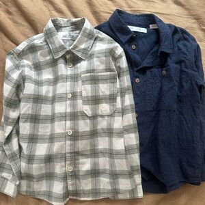 2 Zara Kids Green Plaid and Navy Shirt Set, size 5/6